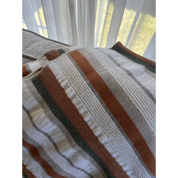 Docofil Striped Striped Rust Deep Sage Taupe Gray Throw Blanket Reversible Soft - Picture 2 of 9